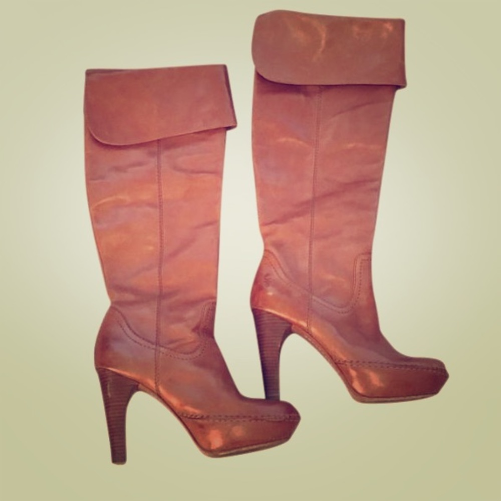 Frye Cognac Anna Cuff Pull On Boots